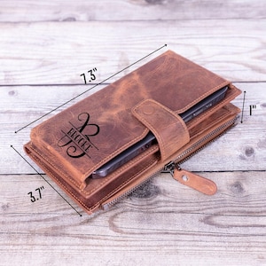 Personalized Leather Wallet, Wallet For Women, Leather Purse with Zipper, Women's Wallet Leather, Personalized Birthday Gift, Gift for Mom
