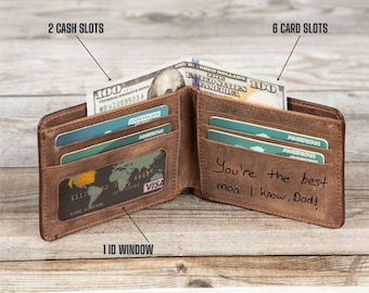 Billetera de cuero delgada, billetera plegable personalizada, billetera hecha a mano para hombres, regalo de cumpleaños para hombres, billetera para hombres con monograma