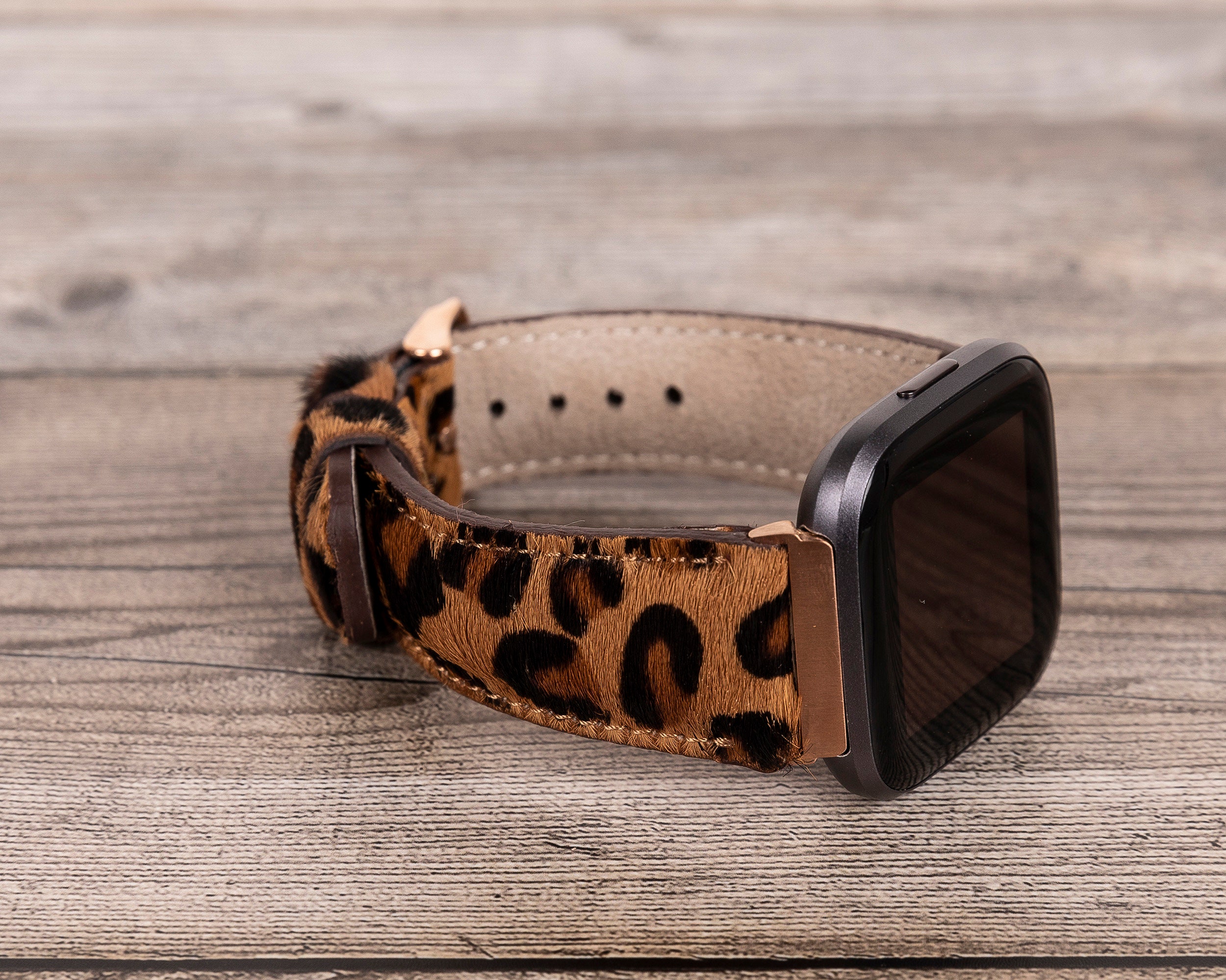 Brown Fitbit Versa 2 Leather Watch Band Rose Gold Fitbit Etsy UK