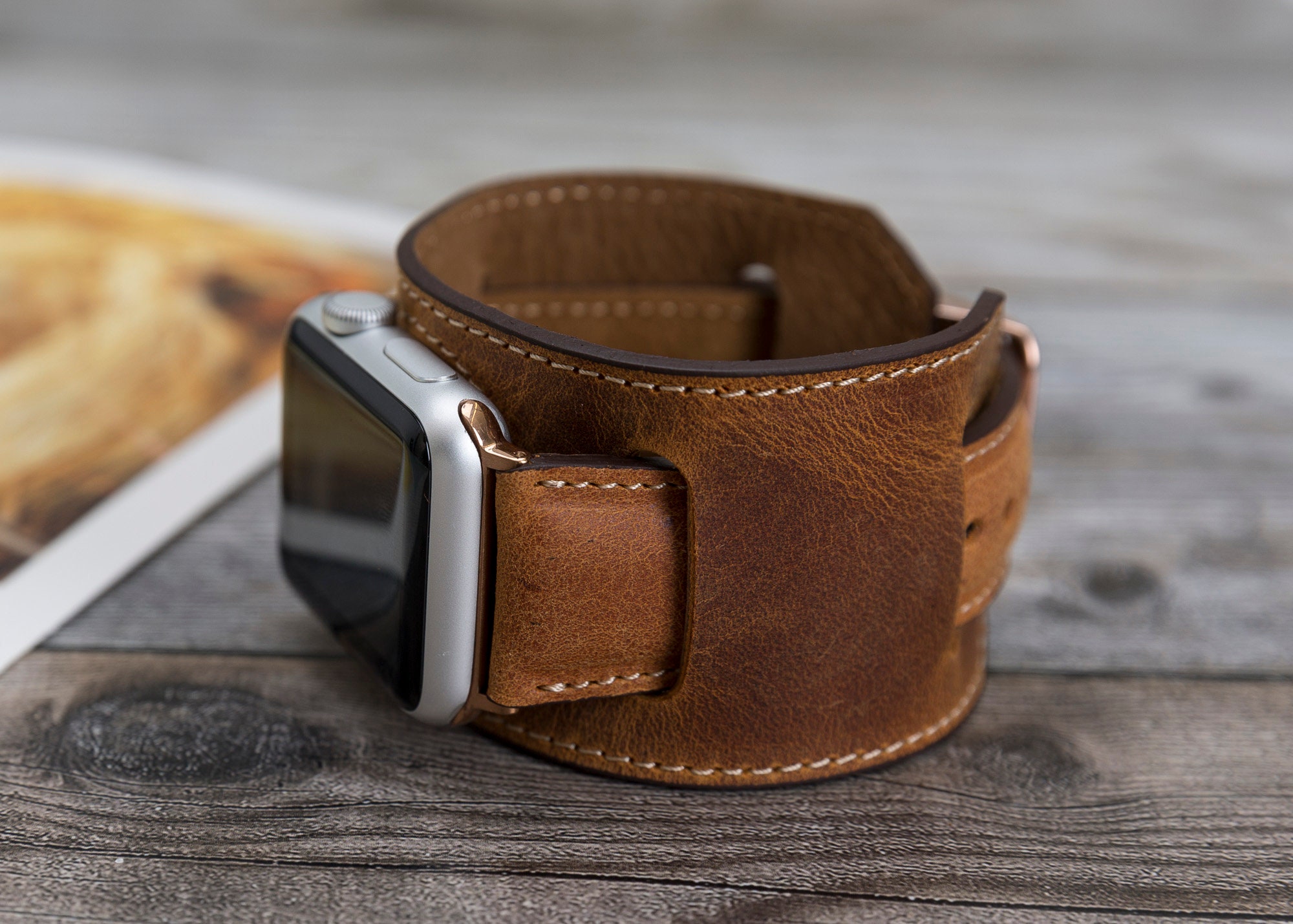 Handmade Antic Leather Watch Cuff, Apple Watch Band, Watch Strap, Wrist Watch, Bracelet Watch, 38mm 40mm 41mm 42mm 44mm 45mm 49mm