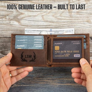 Portefeuilles pour hommes personnalisés, Porte-cartes de visite, Portefeuille minimaliste en cuir, Portefeuille mignon personnalisé, Cadeau de 3e anniversaire, Portefeuille avec poche frontale