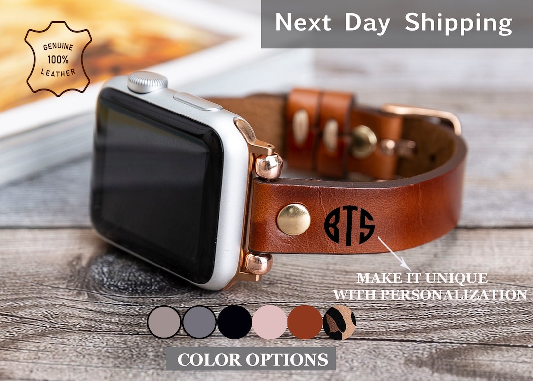 Slim Apple Watch Leather Band Women 38mm 40mm 41mm 42mm 44mm 45mm