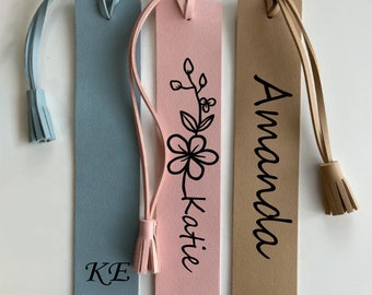 Birth Flower Personalized Bookmark With Name, Custom Floral Bookmark For Women And Man Book Lovers, Aesthetic Leather Bookmark  With Tassel