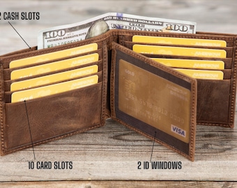 Personalized Leather Mens Wallet, Gift for Anniversary, Graduation, Dad, Boyfriend, Him, Husband, Father, Handwriting Engraved Custom Wallet