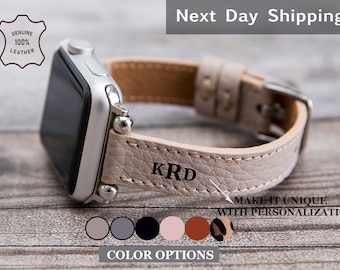 Leather Slim Beige Apple Watch Band 38mm 40mm 41mm 44mm women, apple watch strap for apple watch series 7 6 5 4 , iwatch band woman bracelet