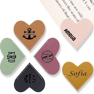 Personalized Bookmark, Leather Handmade Bookmark, Engraved Bookmark for Women, Corner Bookmark, Monogrammed Heart Bookmark for Book Lover