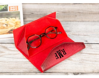 Porta-óculos de couro gravado, fecho magnético dobrável, estojo de óculos unissex para mulheres, para homens, estojo de óculos personalizado, presente de aniversário