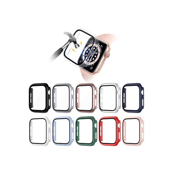 APPLE WATCH CASE with Tempered Glass, Plastic Apple Watch Cover 38mm 40mm 42mm 44mm, Apple Watch Bumper, Iwatch Bezel Black, Silver, Blue
