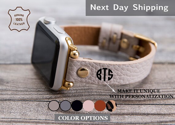 Handmade Leopard Leather Apple Watch Band, Beaded Iwatch  display picture 2