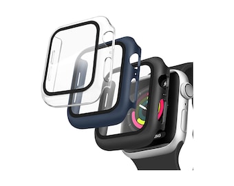 APPLE WATCH CASE with Tempered Glass, Plastic Apple Watch Cover 38mm 40mm 42mm 44mm, Apple Watch Bumper, Iwatch Bezel Black, Gift For Him