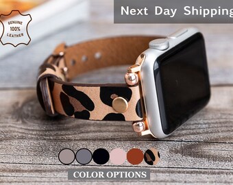 Leopard Apple watch band women 38mm 40mm 41mm 42mm 44mm 45mm, leopard leather beady iwatch straps bracelet woman for Apple Watch 7 6 5  3 SE