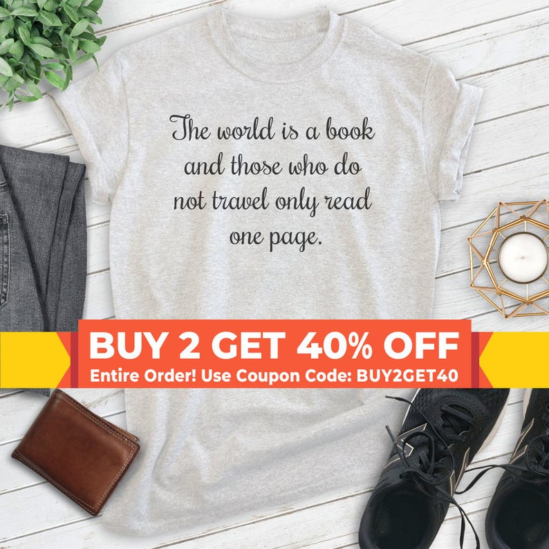 The World Is A Book Travel Shirt, Unisex T-shirt, Summer Vacation Shirt, Adventure Shirt, Travel Shirt image 1