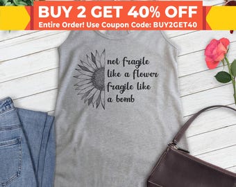Not Fragile Like A Flower Fragile Like A Bomb Tank Top, Ladies Racerback, Fragile Bomb Tank, RBG Tank, Feminist Tank, Feminism Tank