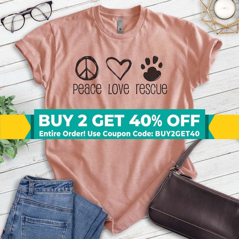 Peace Love Rescue Shirt, Unisex T-shirt, Rescue Dog Shirt, Rescue Animal Shirt, Rescue Tee, Dog Rescue Shirt image 1