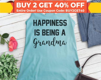 Happiness Is Being A Grandma Tank Top, Ladies Racerback, Grandma Tank, Grandmother Tank