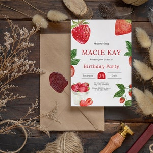 Berry First Theme Birthday Invitations