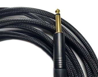 6m Black Braided Instrument Cable - Custom Guitar Cables - Made to Order