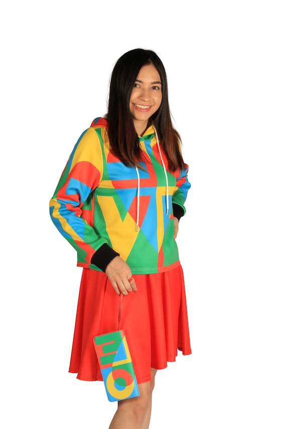 LOVE Cropped Hoodie Retro Red Yellow Green
