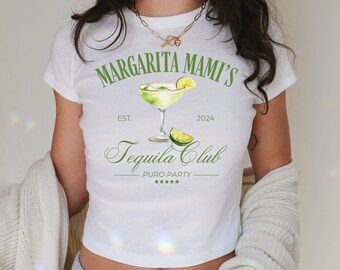 Margarita Mami Baby Tee, Tequila y2k Crop Top, Trendy Cinco De Mayo Fitted Cropped Shirt, Mexican Fiesta 90s Shirt, Cocktail Graphic Tee
