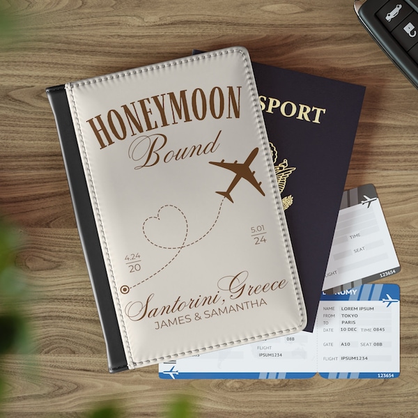 Honeymoon Bound Passport Cover, Personalized Honeymoon Vacation Passport Cover, Custom Honeymoon Travel Keepsake, Wedding Shower Gift, P1