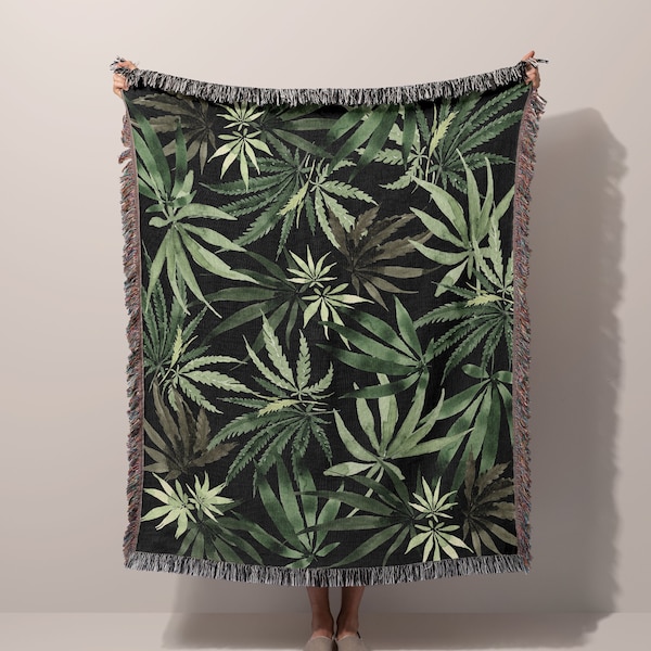 Marijuana Leaf Woven Blanket, Cannabis Home Decor, Weed Blanket, Gift for Stoner, Marijuana Woven Tapestry, New Apartment Home Gift