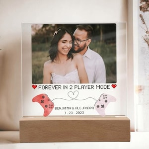 Forever in 2 Player Mode Gamer Couple Acrylic LED Plaque,  Personalized Couple Gaming Gift, Custom Gift for Boyfriend, Gamer Wedding Gift
