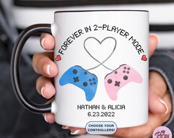 Forever in 2 Player Mode Coffee Mug, Personalized Gamer Couple Mug Gift, Custom Gift for Gamer Boyfriend Husband, Video Game Mug, Jumbo 20oz
