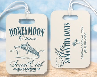 Honeymoon Cruise Luggage Tags, Honeymoon Social Club, Cruise Ship Vacation Keepsake, Mr and Mrs Bag Tags, Personalized Honeymoon Gift, P2