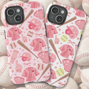 Kokette Baseball Handyhülle, Girly Pink Softball Samsung iPhone Abdeckung, kundenspezifische Baseball Mom Hülle mit Nummer, personalisierte Softball Geschenke