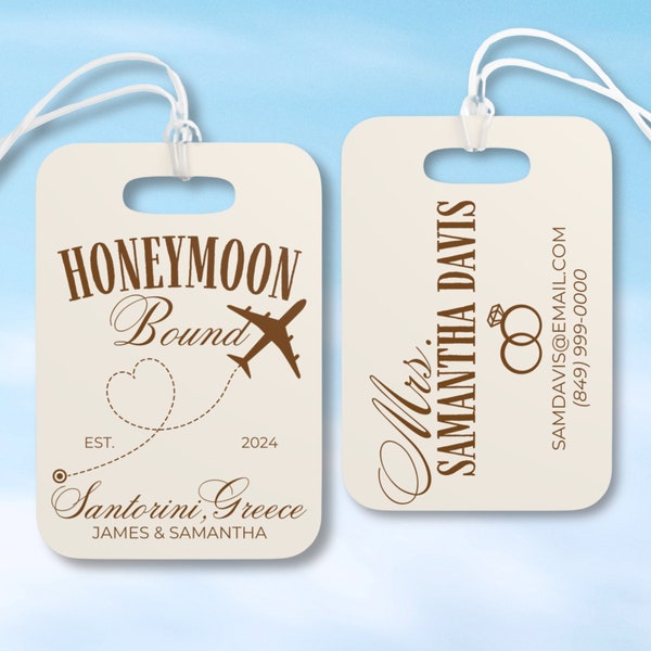 Honeymoon Bound Luggage Tag, Personalized Destination Honeymoon Bag Tag, Mr Mrs Matching Travel Tags, Custom Honeymoon Vacation Keepsake, P1