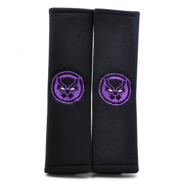 2 pièces (1 PAIRE) Marvel Superhero Black Panther Broderie Housse de ceinture de sécurité Coussin Harnais d'épaule