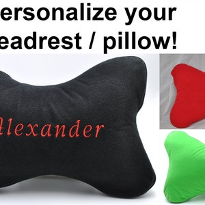 One (1 piece) Personalized Custom Name Embroidery Car Seat Headrest Neck Pillow Cushion (many color choices!)