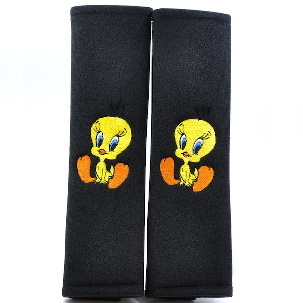 2 pieces (1 PAIR) Looney Tunes Tweety Bird Seat Belt Cover Cushion Shoulder Harness Pad