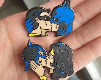 Heroes Kissing Gay Set of 2 enamel pins Queer