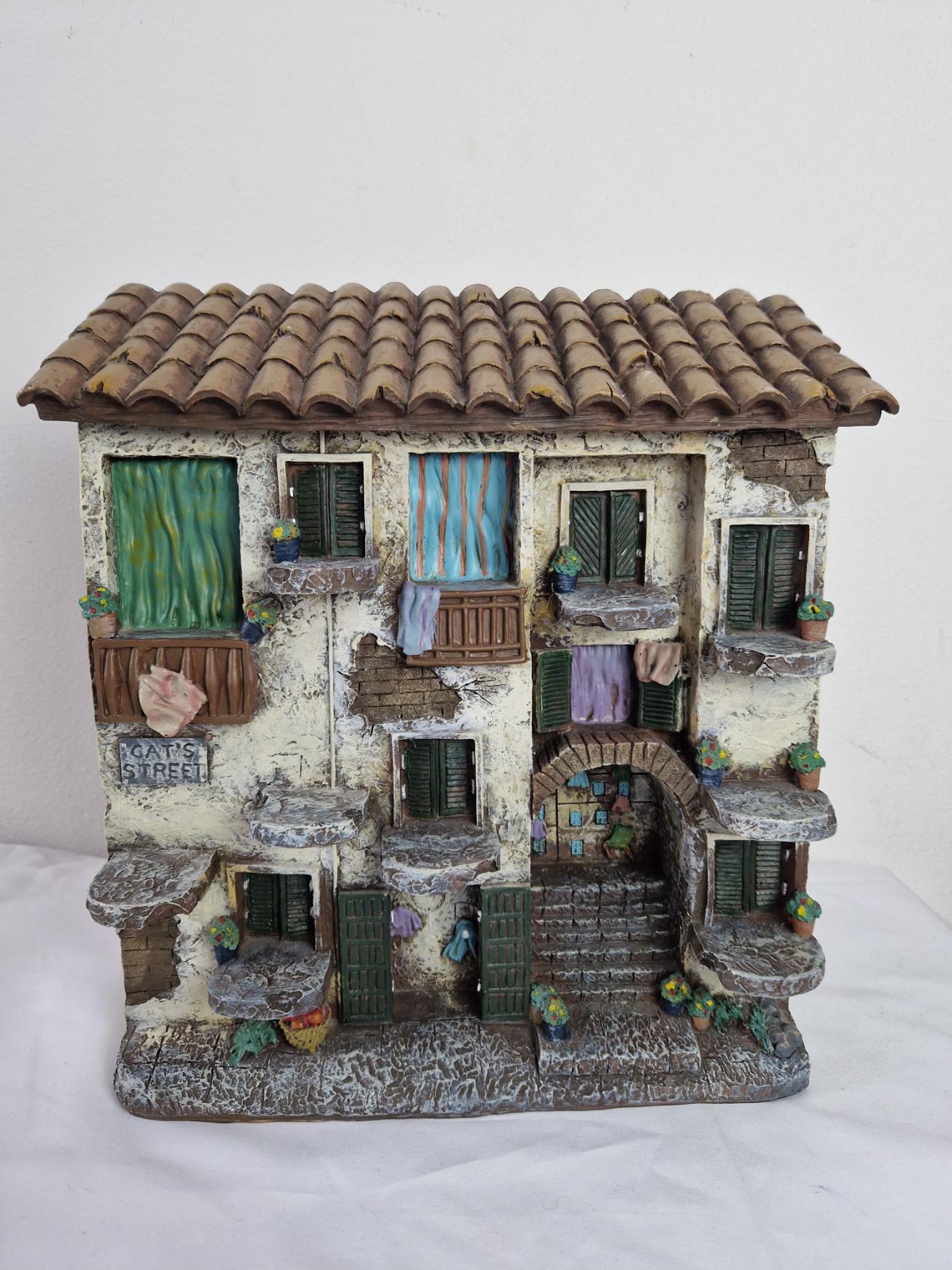 Miniature Building Cat's Street House Polystone Handmade Vintage