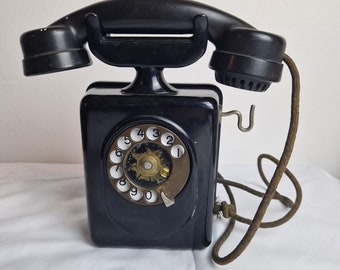 Vintage wall phone old rotary telephone retro black Wall mounted