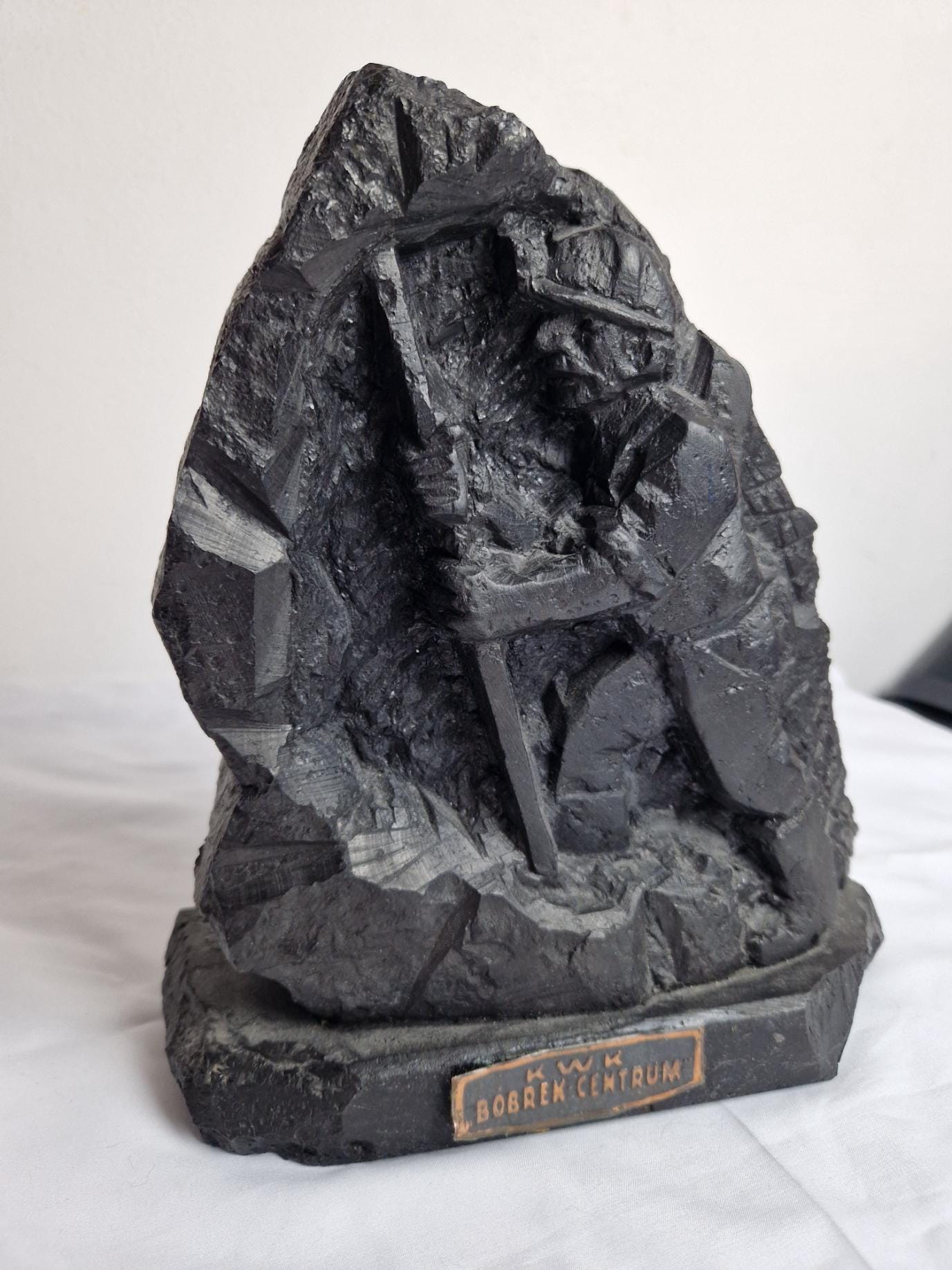 Handcrafted sculpture Coal Miner Made from Coal Bobrek-Centrum Poland