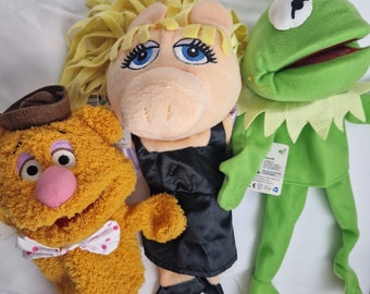 3 Muppet show hand puppets Kermit, Fozzie and Piggy. Albert Heijn and Jim Henson