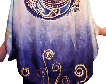 Batik-Hand painted Batik silk fancy shawl - Bird of Dream in Light Purple/Beachwear/Art to Wear/Women Scarf/Summer Shawl
