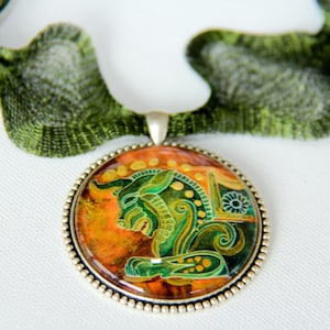 Persian lion Pillarhead Handpainted Pendant - Persian Necklace