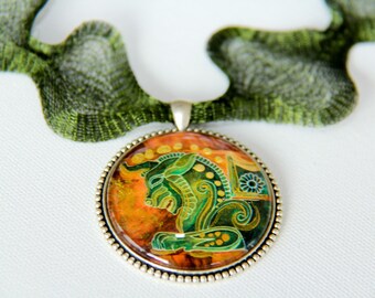 Persian lion Pillarhead Handpainted Pendant - Persian Necklace