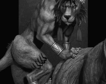 Red XIII -FAN ART- Custom Orders - Sizes-Multiple Options-Custom Hand Painting-3D Kit [Nomnom] Print on Demand