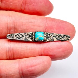 Petite Vintage Navajo Native Turquoise Star Hand Stampwork Silver Pin Brooch