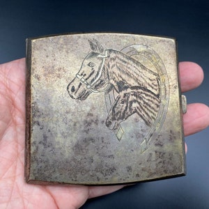 Antique Russia Horse Horseshoe Cigarette Case Box 84 Continental Silver image 4