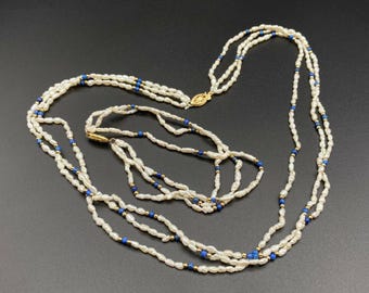 Naszyjnik z pereł i lapis lazuli w kolorze starego złota 14K, 18" bransoletka, 7" zestaw