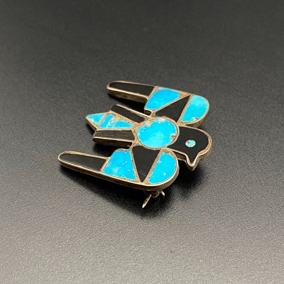 Vintage Zuni Thunderbird Turquoise Silver Brooch … - image 10