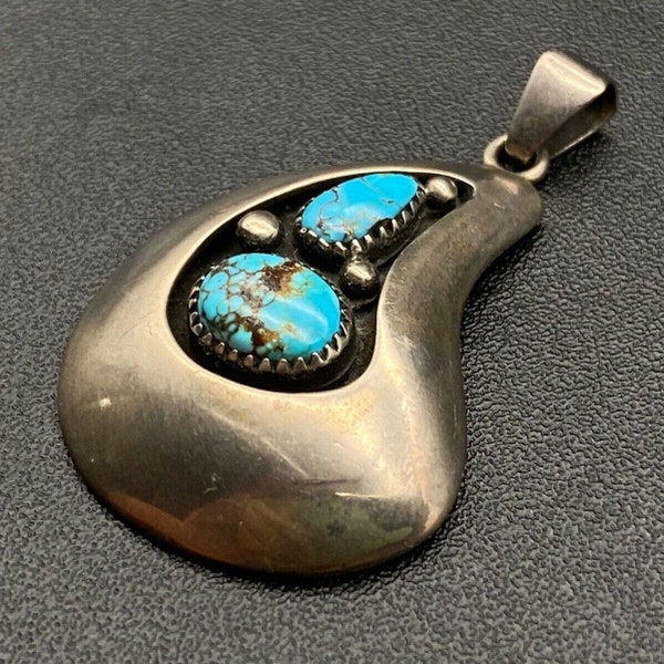 Vintage Anglo Native Frank Patania Sterling Silver Shadow Box Turquoise Pendant