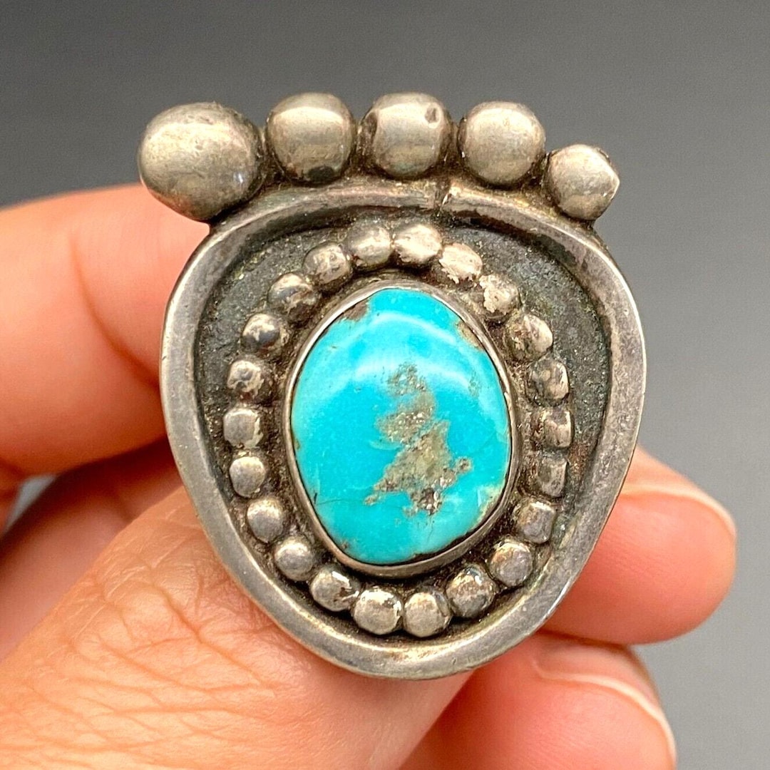 Old Native Rings Vintage Navajo Native Turquoise Silver Ring Size 11.5 - Etsy