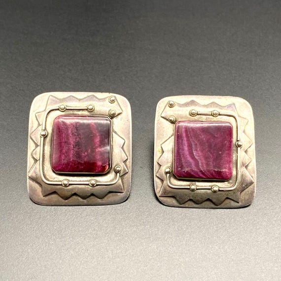 Vintage Purple Stone Snake Sterling Silver Earrings