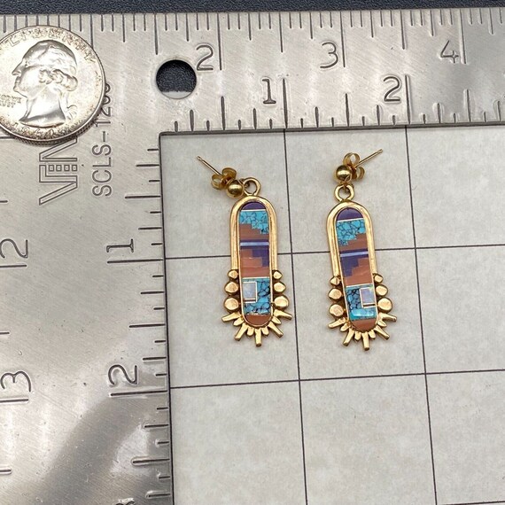 Vintage Zuni Turquoise Lapis Coral Opal Native 14… - image 3